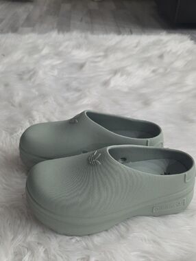 adidas Platform Slip-On Clogs in Mint